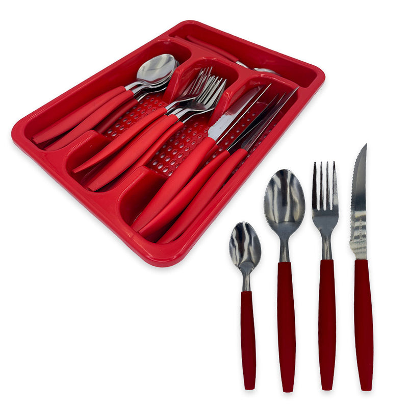 Jogo De Talheres Faqueiro Aço Inox Com Gaveteiro - Vermelho