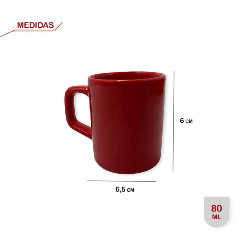 Conjunto 6 Xícaras Pequenas Café Cerâmica 80ml Vermelho