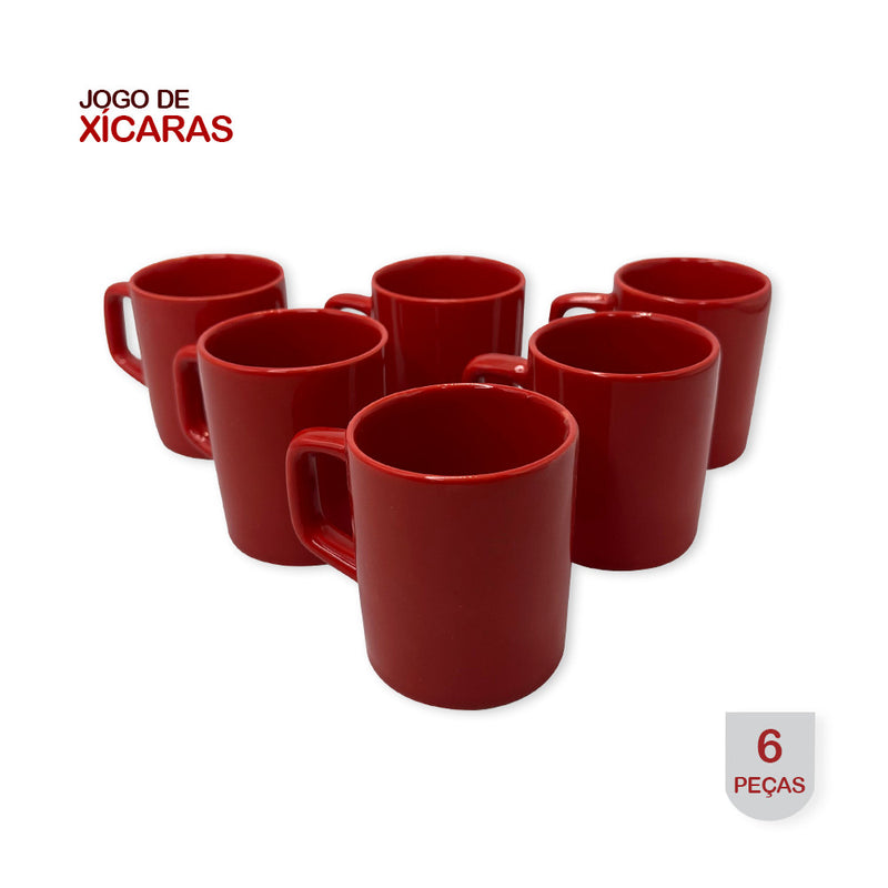 Conjunto 6 Xícaras Pequenas Café Cerâmica 80ml Vermelho