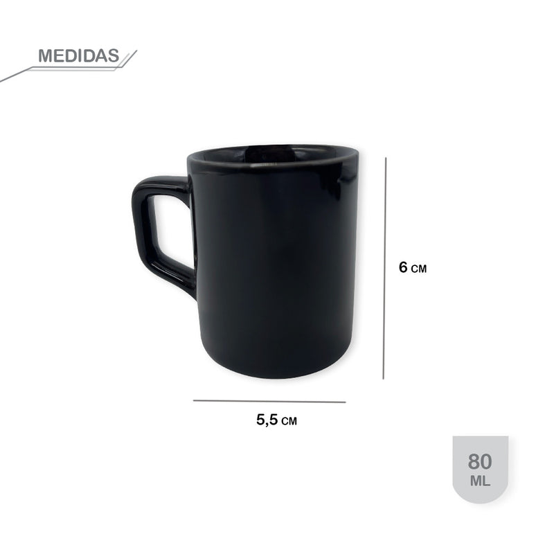 Conjunto 6 Xícaras Pequenas Café Cerâmica 80ml Preto